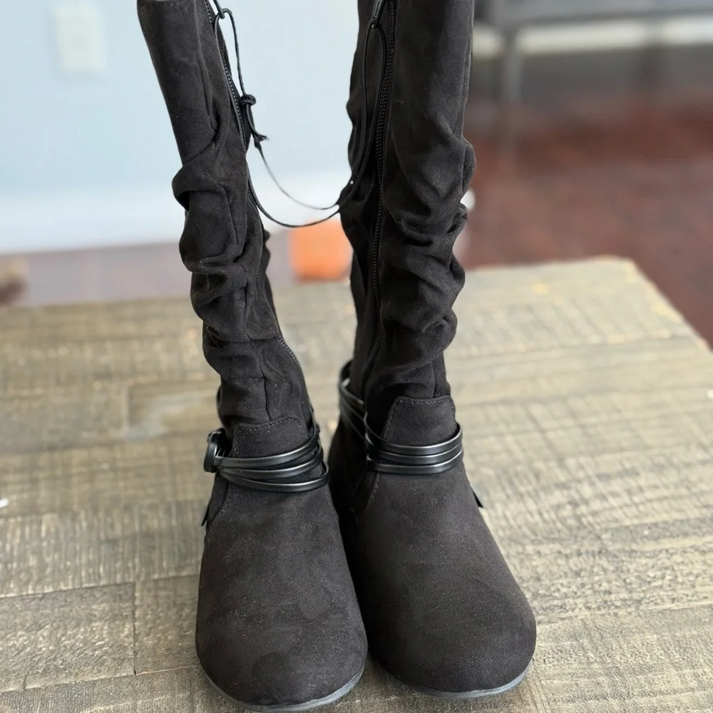 NWT Arizona Girls Black Knee High Boots Size 3 Trendy Festival Style